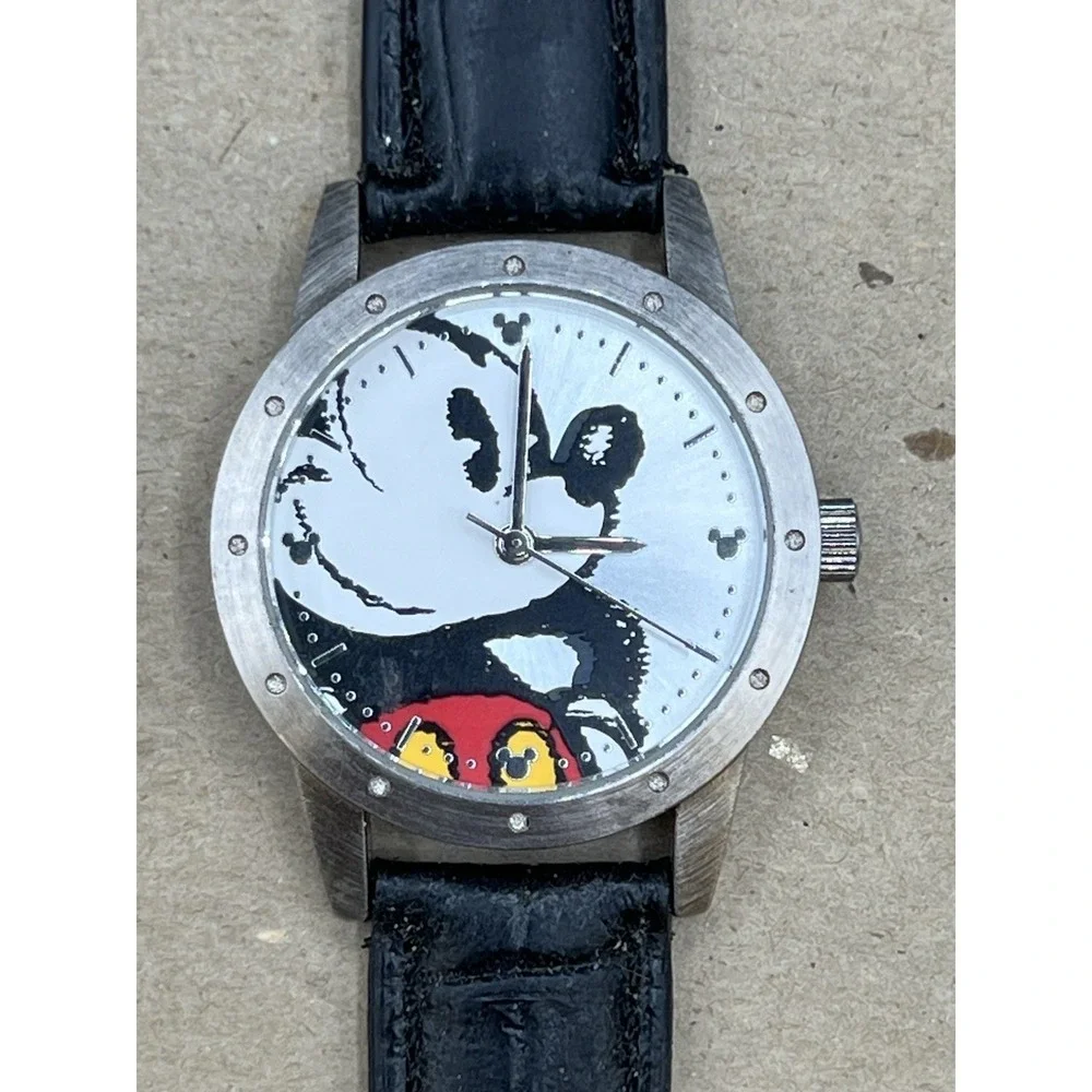 Walt Disney World LIMITED RELEASE Mickey Mouse‎ Watch Black Leather Strap Rare